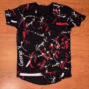 Avenue George V Paris couture, Men’s splatter Logo Shirt, Rhinestones, Nice!